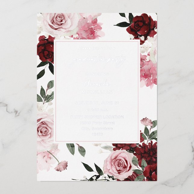 Burgundy & Blush Pink 6 Floral Graduation Party (Front)