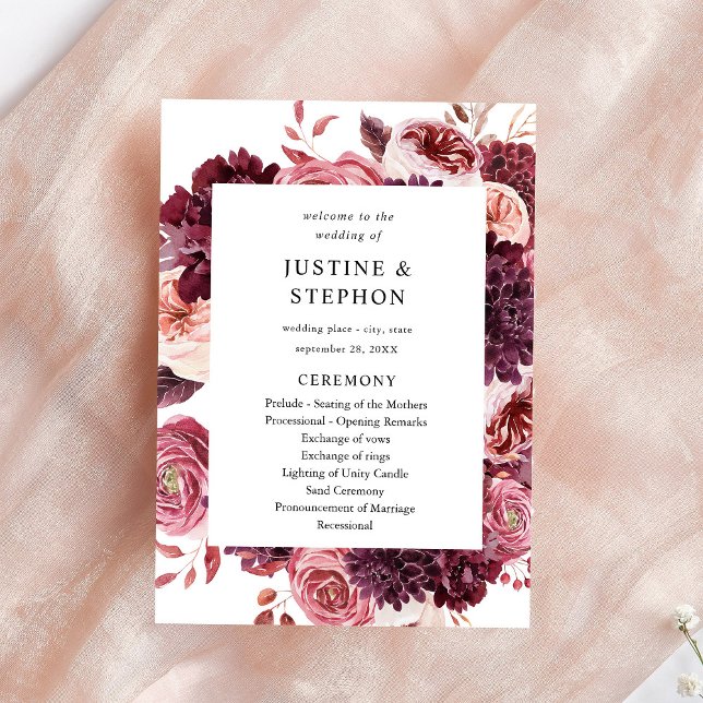 Burgundy & Blush Pink 8B Wedding Ceremony Program (Creator Uploaded)