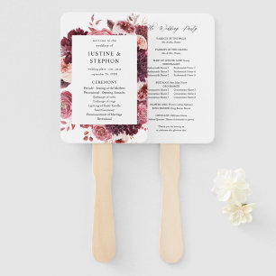 Burgundy & Blush Pink 8B Wedding Program Hand Fan