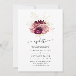 Burgundy, Blush Pink and Gold Wedding Update Invitation