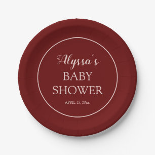 Burgundy Blush Pink Baby Shower Paper Plate