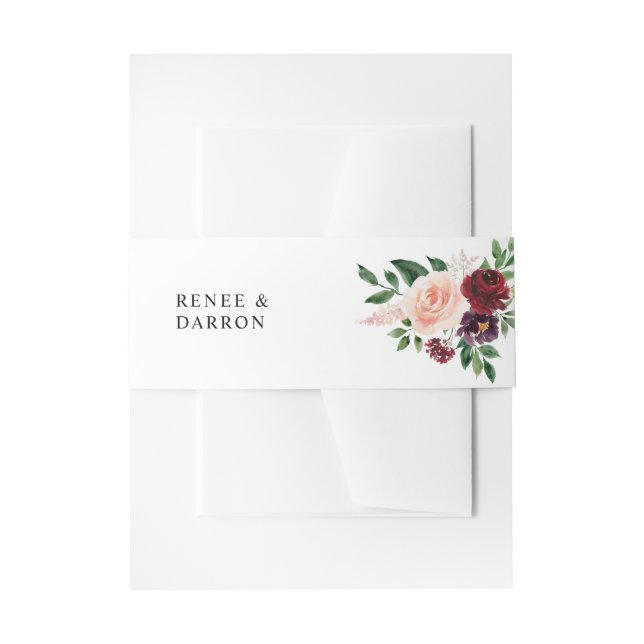 Burgundy & Blush Pink Blush Floral 4D Invitation Belly Band (Front Example)