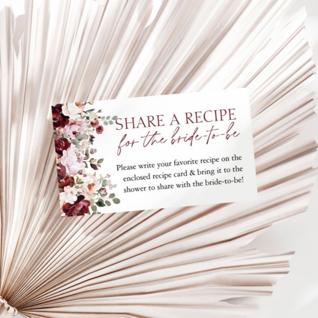 Burgundy Blush Pink Bridal Shower Recipe Request Enclosure Card (Creator Uploaded)