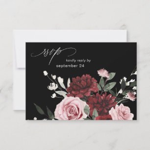 Burgundy & Blush Pink Floral 6 Blac Meal RSVP Card