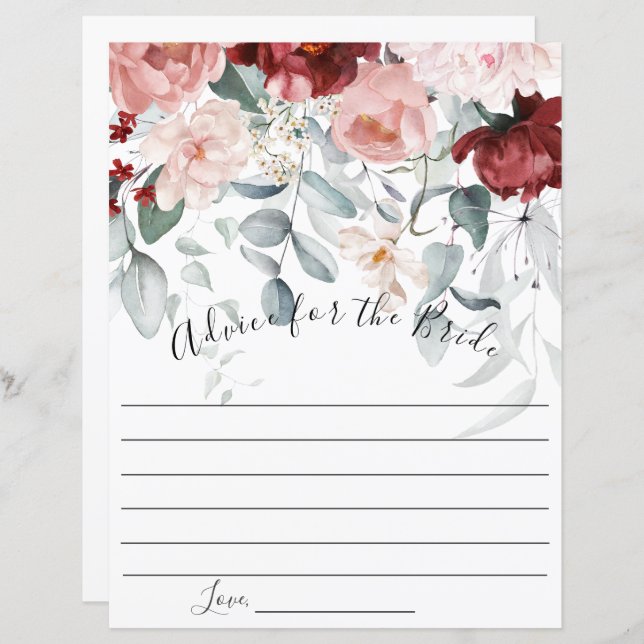  Burgundy Blush Pink Floral Advice for the Bride (Front/Back)