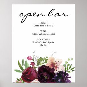 Burgundy & Blush Pink Floral Bar Sign