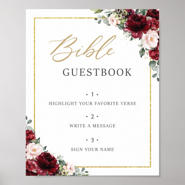 Burgundy Blush Pink Floral Bible Guestbook Sign (Front)
