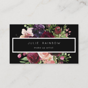 Burgundy & Blush Pink Floral - Black 2 Business Card