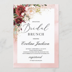 Burgundy Blush Pink Floral Bridal Brunch Invite