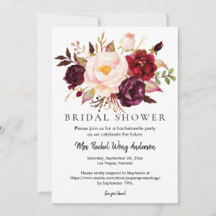Burgundy Blush Pink Floral Bridal Shower Photo Invitation