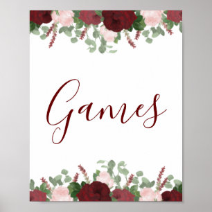 Burgundy Blush Pink Floral Bridal Shower Sign