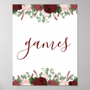 Burgundy Blush Pink Floral Bridal Shower Sign