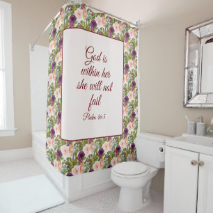 Burgundy Blush Pink Floral Christian Bible Verse Shower Curtain