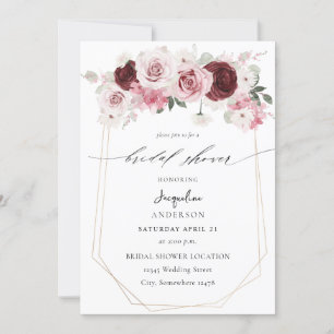 Burgundy & Blush Pink Floral Ele 6 Bridal Shower 3 Invitation