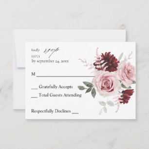 Burgundy & Blush Pink Floral Ele 6 no Meal RSVP