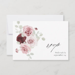 Burgundy & Blush Pink Floral Ele 6 w Meal RSVP Card