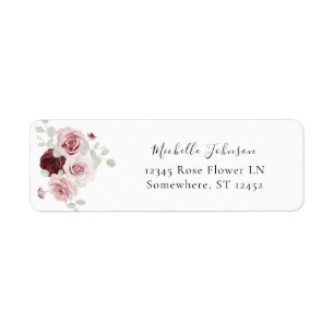 Burgundy & Blush Pink Floral Ele Return Address Label