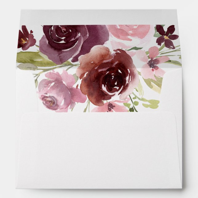 Burgundy blush pink floral envelopes 5x7 card (Back (Bottom))