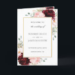 Burgundy Blush Pink Floral Gold Wedding Program<br><div class="desc">Personalise this elegant timeless wedding program with your own wording easily and quickly,  simply press the customise it button to further re-arrange and format the style and placement of the text.  Double sided. The Happy Cat Studio</div>