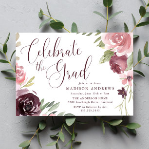 Burgundy & Blush Pink Floral Graduation Party Invitation
