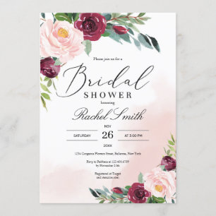 Burgundy blush pink floral greenery bridal shower invitation