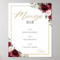 Burgundy Blush Pink Floral Mimosa Bar Sign