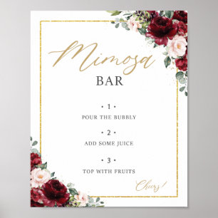 Burgundy Blush Pink Floral Mimosa Bar Sign