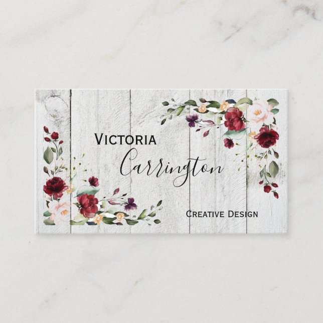 Burgundy Blush Pink Floral Modern Business Card (Front)