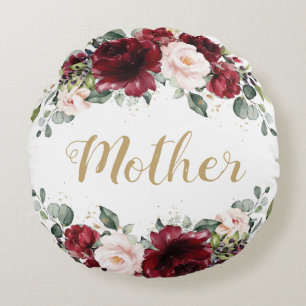 Burgundy Blush Pink Floral Mother Mom Mother's Day Round Cushion