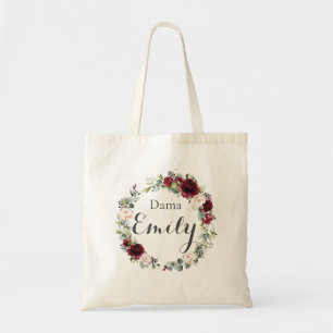 Burgundy Blush Pink Floral Quinceanera Dama Tote Bag
