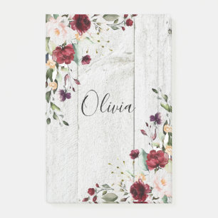 Burgundy Blush Pink Floral Rustic Post-it Notes