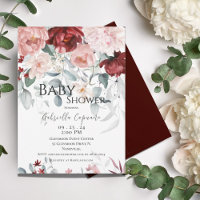 Burgundy Blush Pink Floral Watercolor Baby Shower