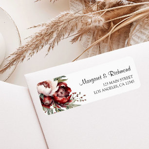 Burgundy Blush Pink Floral Wedding Address Return Address Label