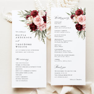 Burgundy Blush Pink Floral Wedding Ceremony Program