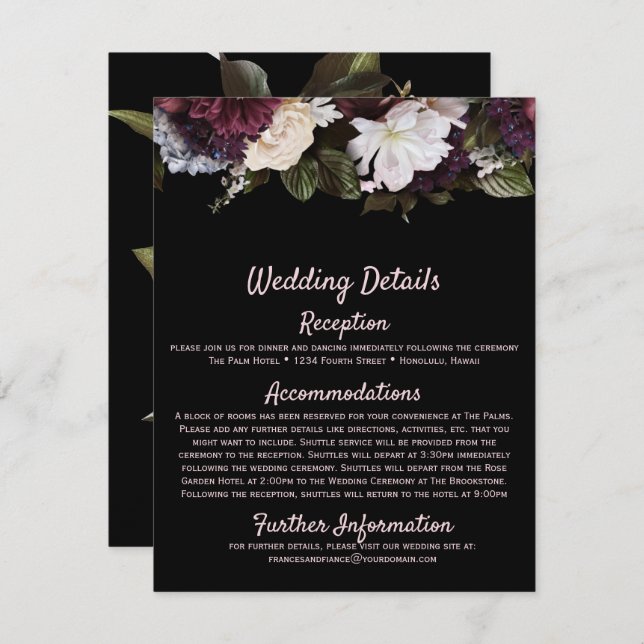 Burgundy Blush Pink Floral Wedding Enclosure Card (Front/Back)