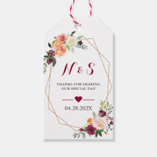 Burgundy Blush Pink Floral Wedding Favour Thank Yo Gift Tags