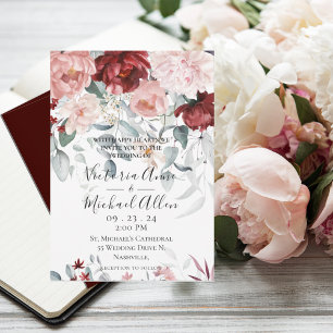 Burgundy Blush Pink Floral Wedding Invitation