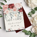 Burgundy Blush Pink Floral Wedding Save The Date<br><div class="desc">Exquisite burgundy & blush watercolor peonies were used to create this elegant Save the Date reminder. Perfect for any season wedding. Customise as needed. To customise click the "customise further" link and use the design tool to make changes. Many different paper selections, as well as paper shapes. 100% customer satisfaction...</div>