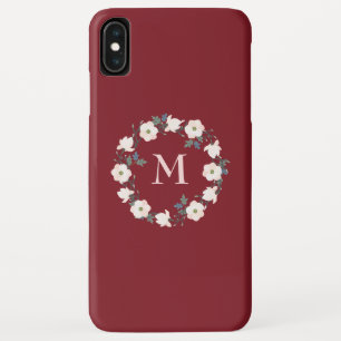 Burgundy Blush Pink Floral Wreath Monogram iPhone XS Max Case