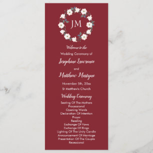 Burgundy Blush Pink Floral Wreath Monogram Program