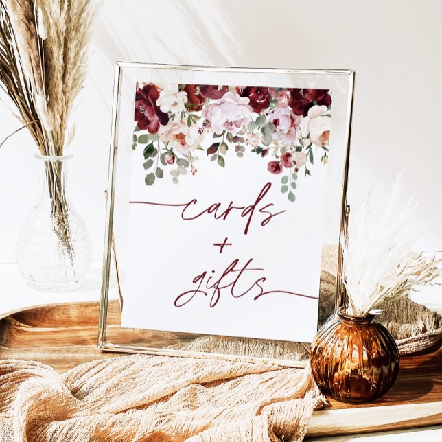 Burgundy Blush Pink Flowers Cards and Gifts Sign (Creator Uploaded)