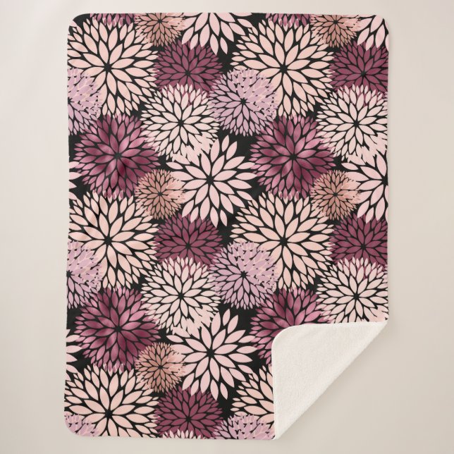 Burgundy Blush Pink Flowers Sherpa Blanket (Front)