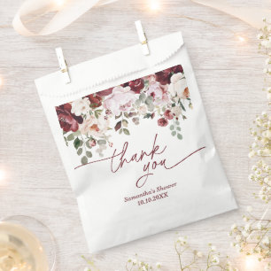 Burgundy Blush Pink Flowers Shower Thank You Favour Bag