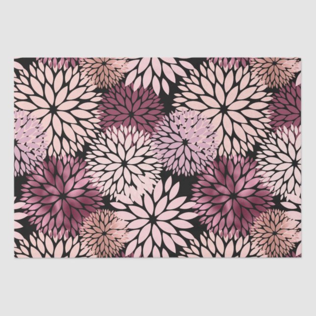 Burgundy Blush Pink Flowers Tissue Paper (Front)