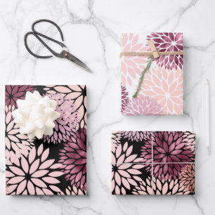Burgundy Blush Pink Flowers Wrapping Paper Sheet