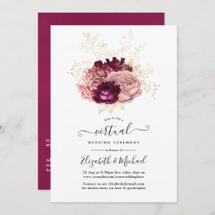 Burgundy, Blush Pink & Gold Online Virtual Wedding Invitation