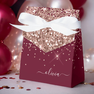 Burgundy Blush Pink Rose Gold Glitter Monogram Favour Box