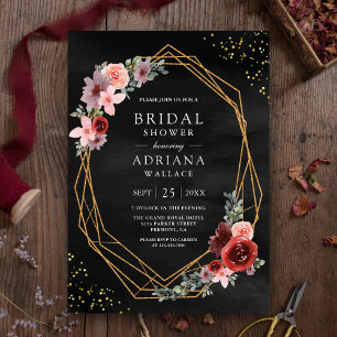 Burgundy Blush Pink Roses Dark Grey Bridal Shower Invitation