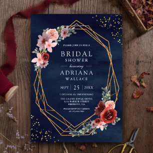 Burgundy Blush Pink Roses Dark Grey Bridal Shower Invitation