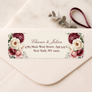 Burgundy Blush Pink Watercolor Floral Wedding Return Address Label